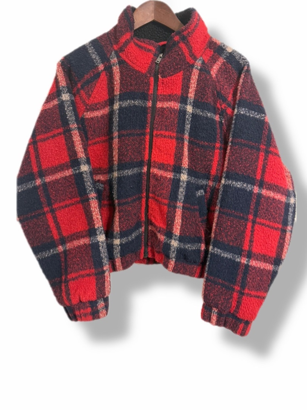 American Eagle Red Black Plaid Zip Jacket Coat Large